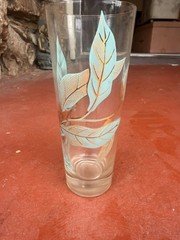 Mid Century blue And Gold Leaf Design Drinking Glasses Highball Barware