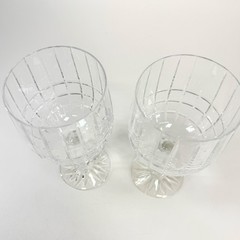 Javit Alice Cut Crystal Wine Goblets Set of 2 Vertical Cuts Pattern 45215
