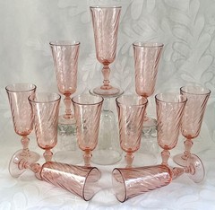 11 Optic Pink Rosaline Champagne Flutes 6.5” Luminarc Arcoroc Vtg Set France 10