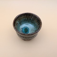 sake cup　”GUINOMI　HAGI-YAKI” peacock glaze 01