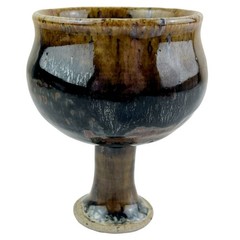 Vintage Art Pottery Goblet Wine Chalice Cup Brown Drip Glaze Stoneware Signed 4”