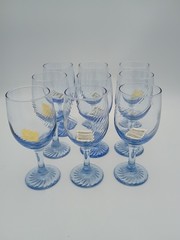 RARE 9 – 1960 Libbey Misty Blue Swirl Sapphire Design Wine Glass Goblets | 7 1/8