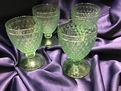 4 VILLEROY & BOCH BOSTON green WINE GOBLET pedestal stem glasses BEAUTIFUL!