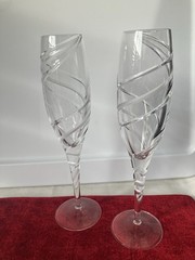 Miller Rogaska Crystal Set 2 TWO Odyssey Swirl 10” Champagne Flute Stem Glasses