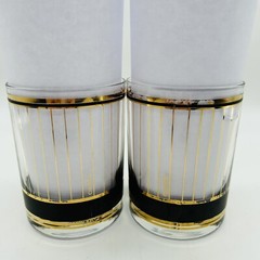 Vtg MCM Culver Devon Black 22k Lowball Whiskey Old Fashioned Glasses