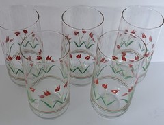 Corelle Coral Tulip Tumblers 6” High Set of (5) VGC