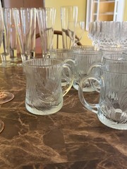 Vintage Smalandshyttan Sweden Crystal Copper Wheel Etched Floral Glasses MCM