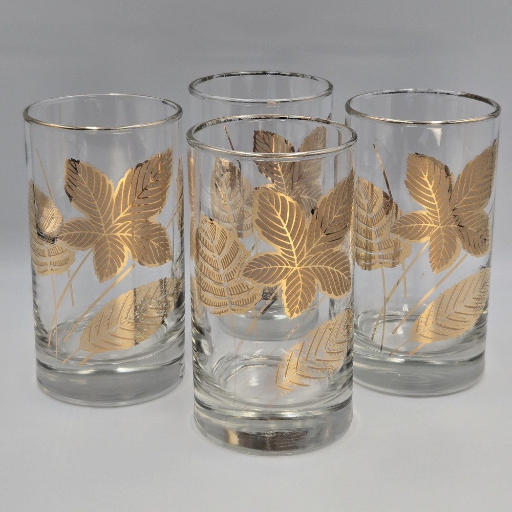 Vintage Libbey 22K Gold Oak Leaves Old-Fashioned Cocktail Glasses Set of 4