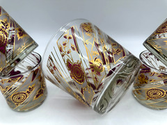VTG Culver Gold Red Chrysanthemum Rocks Glasses Set of 4 With Ice Bucket Barware