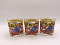 2 Vintage MCM Pasinski Washington Floral Patchwork Geometric Drinking Glasses