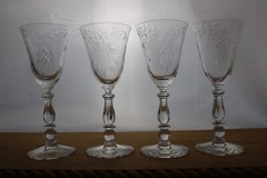 Vintage Wine Glasses ’40 Cambridge Minuet 4 Wine Glasses Cut Crystal Clear #3776
