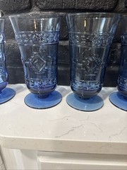 Set Of 6 Cobalt Blue Nanajo Indian Drinking Goblets Water 16 oz. Glasses~7 “ T