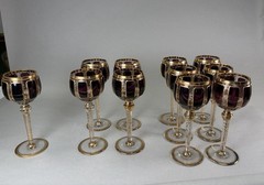11 Amethyst Cabochon Bohemian Gilt Wine Glasses