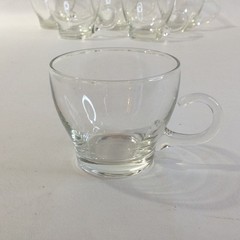 Clear Glass Punch Tea Cups Unique Handle Vintage Mid Century Set Of 6