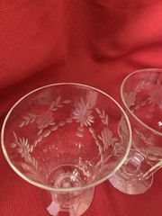 Set 4 Parfait/Iced Tea Glasses Optic Etched Floral & Swag 5.5” 10 Oz EXQUISITE