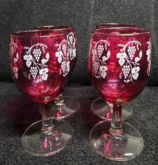 Vintage West Virginia Glass Specialty Cranberry Ruby Flashed Grape Wine Glasses