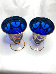 Arte D’Italica cobalt blue with gold Medici pattern set of 2 water goblets