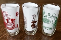 3 Vintage MCM Swanky Swigs Kraft Cheese Juice Glasses 3.75” Bustling Betsy *Chip
