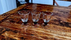 Vintage 1950s Rare Cordial Glasses with Red Ball Stem Set Of Three 3 1/2” Tall