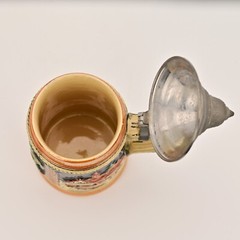 Original Vintage Signed German Ceramic Hand Painted Glazed Pewter Lid Beer Stein