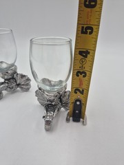 Safari Animals Pewter and Glass Elephant Shot Glass 4 1/2″ Set Of Two