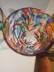 2 Pier 1 Imports Multicolor Confetti Hand Blown Art Glass Wine Goblets 8″ 90s
