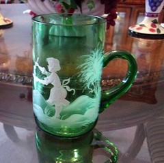 1890s Green Mary Gregory With Handle No Damage Authentic and Hard To Find