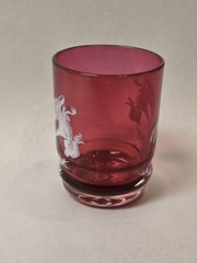Mary Gregory SWINGING GIRL Cranberry Glass Painted Bedside Tumbler ONLY Vintage