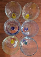 Set of 6 Hand Blown Studio Art Glass Goblets 8-1/2″ Multicolored Confetti Stem