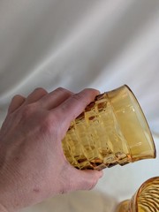 Set 2 Vintage Indiana Whitehall Colony Cubist Amber 6” Footed Iced Tea Glasses