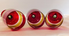 Water Goblets Set of 3 Pier 1 Festive Stripe Party Wine Gold Accents 9.25″ READ