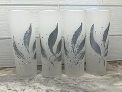 VTG Hansetta Glassware Silver Leaf Highball Collins Frosted Glasses-Set of 4 MCM