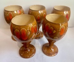 Vtg Hawaii «The Pottery» 5″ Goblets Set of Five (5) – Orange on Golden Brown