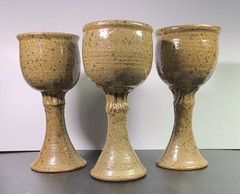 3 Handmade Studio Art Pottery Signed by Artist Wine Goblets 6 1/2″