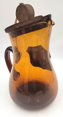 Renaissance Style Spanish Sangria Pitcher W 2 Wood Metal Stir Sticks Amber Glass