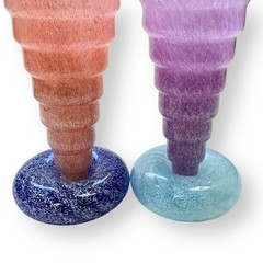 Vintage Union Street Glass R Guy Corrie Donut Stem Art Glass Goblets, Set of 2
