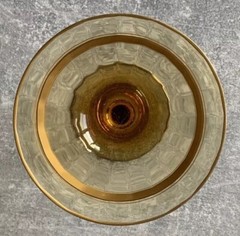 6 Champagne Coupe Cocktail Glasses Amber Optic Encrusted Gold Ornate Trim VTG