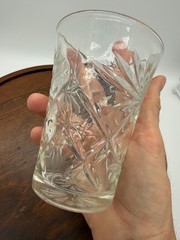 Vintage Anchor Hocking Prescut Clear 3-1/2” Flared Oatmeal Flat Juice Glass
