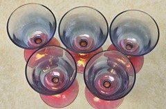Vintage Blue And Pink Stemmed Cotton Candy, Rose & Blue Wine Glasses 5 3/8″ EUC