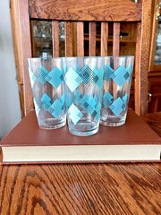 4 MCM Federal Glassware High Ball Blue Black Diamonds Barware