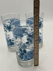 Corning Blue Velvet Tumblers Glasses Set of 3 Blue Floral 16 Oz Drinking Glasses