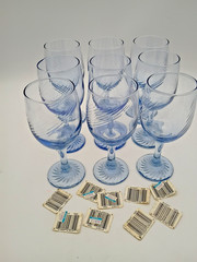 RARE 9 – 1960 Libbey Misty Blue Swirl Sapphire Design Wine Glass Goblets | 7 1/8