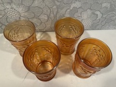 Set Of 4 Pretty Marigold Northwood Carnival Glass Raspberry Tumbler