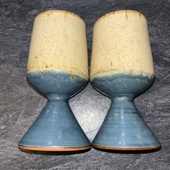 Pottery Handcrafted Wine Goblets Chalice Ceremonial Matte Glaze Blue Natural Set