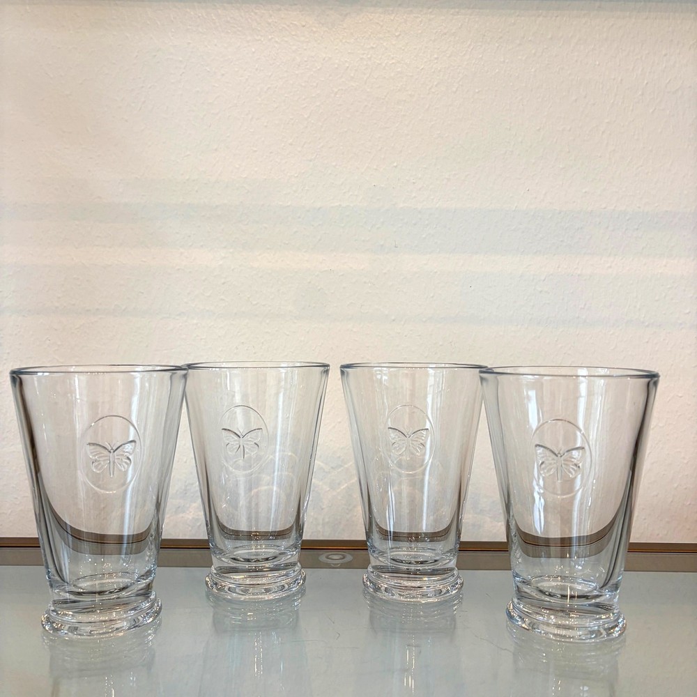 LA ROCHERE Butterfly Long Drink Glasses Boxed 4pc Set Made In France 14oz NEW