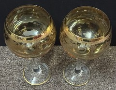 Pair Of Floral Decorative Glass Crystal Wine Champagne Glasses Goblets Cups