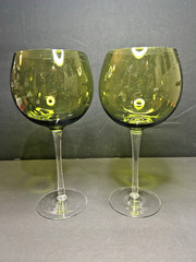 Handblown 8.25” Glass Balloon Wine Goblets Clear Stems Set Of 2