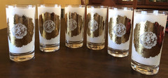 Gold trim Bacchus center sketched frosted tumbler 12oz Glassware SET of 6