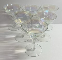 6 West Virginia Pearl Shell Rainbow Optic Iridescent Champagne Coupe Glasses