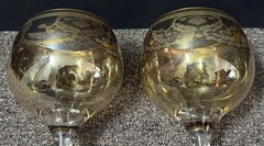 Pair Of Floral Decorative Glass Crystal Wine Champagne Glasses Goblets Cups